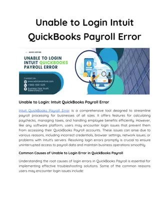 Unable to Login Intuit QuickBooks Payroll Error