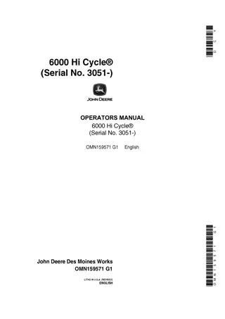 John Deere 6000 Hi Cycle (Serial No.3051-) Operator’s Manual Instant Download (Publication No.OMN159571)