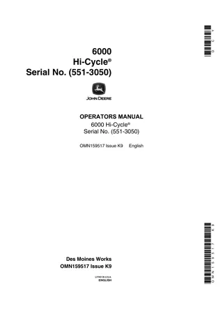 John Deere 6000 Hi-Cycle (Serial No.551-3050) Operator’s Manual Instant Download (Publication No.OMN159517)