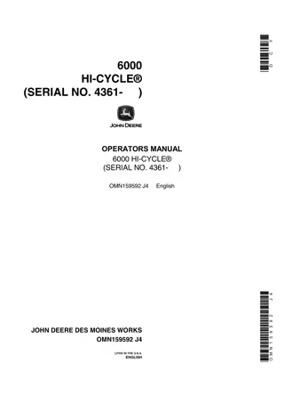 John Deere 6000 Hi-Cycle (Serial No.4361-) Operator’s Manual Instant Download (Publication No.OMN159592)