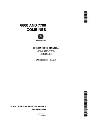 John Deere 6600 Combines Operator’s Manual Instant Download (Publication No.OMH84020)