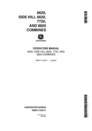 John Deere 6620 Side Hill 6620 7720 and 8820 Combines Operator’s Manual Instant Download (Publication No.OMH111330)