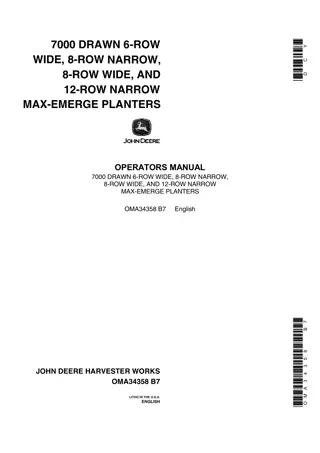 John Deere 7000 Drawn 6-Row Wide 8-Row Narrow 8-Row Wide and 12-Row Narrow Max-Emegre Planters Operator’s Manual Instant Download (Publication No.OMA34358)