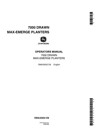 John Deere 7000 Drawn Max-Emerge Planters Operator’s Manual Instant Download (Publication No.OMA35932)