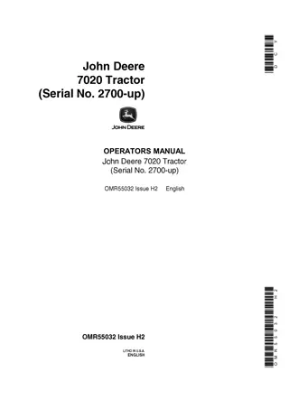 John Deere 7020 Tractor Operator’s Manual Instant Download (Pin.2700-up) (Publication No.OMR55032)