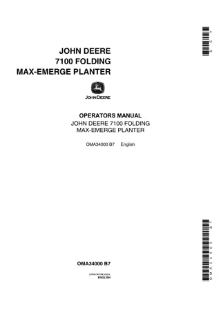 John Deere 7100 Folding Max-Emerge Planter Operator’s Manual Instant Download (Publication No.OMA34000)