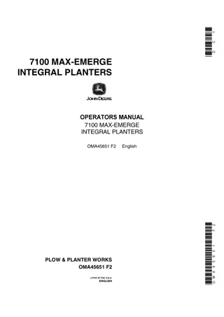 John Deere 7100 Max-Emerge Integral Planters Operator’s Manual Instant Download (Publication No.OMA45651)