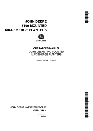 John Deere 7100 Mounted Max-Emerge Planters Operator’s Manual Instant Download (Publication No.OMA27347)