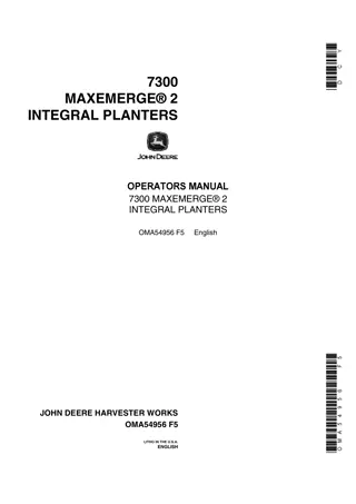 John Deere 7300 Maxemerge2 Integral Planters Operator’s Manual Instant Download (Publication No.OMA54956)