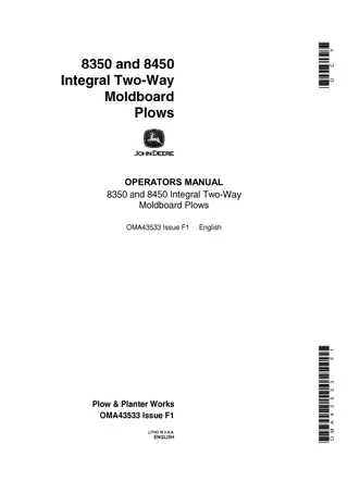 John Deere 8350 and 8450 Integral Two-Way Moldboard Plows Operator’s Manual Instant Download (Publication No.OMA43533)