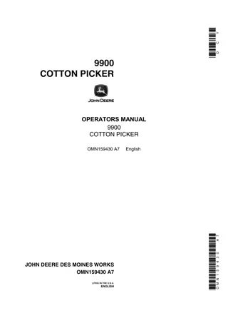 John Deere 9900 Cotton Picker Operator’s Manual Instant Download (Publication No.OMN159430)