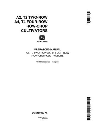 John Deere A2 T2 Two-Row A4 T4 Four-Row Row-Crop Cultivators Operator’s Manual Instant Download (Publication No.OMN159009)