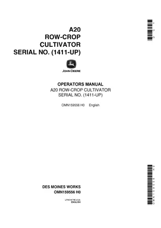 John Deere A20 Row-Crop Cultivator (Serial No.1411-up) Operator’s Manual Instant Download (Publication No.OMN159556)