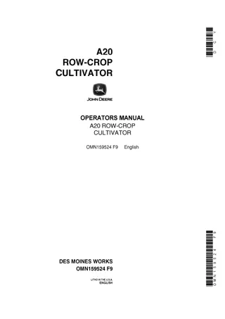 John Deere A20 Row-Crop Cultivator Operator’s Manual Instant Download (Publication No.OMN159524)