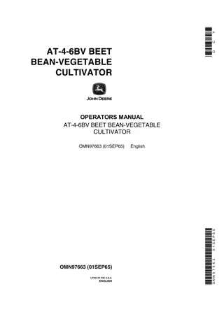 John Deere AT-4-6BV Beet Bean-Vegetable Cultivator Operator’s Manual Instant Download (Publication No.OMN97663)