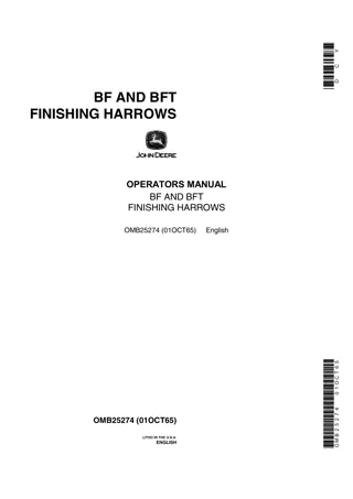 John Deere BF and BFT Finishing Harrows Operator’s Manual Instant Download (Publication No.OMB25274)