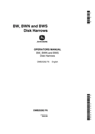 John Deere BW BWN and BWS Disk Harrows Operator’s Manual Instant Download (Publication No.OMB25262)