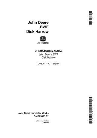 John Deere BWF Disk Harrow Operator’s Manual Instant Download (Publication No.OMB25475)