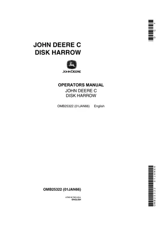 John Deere C Disk Harrow Operator’s Manual Instant Download (Publication No.OMB25322)