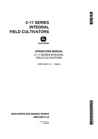 John Deere C-11 Series Integral Field Cultivators Operator’s Manual Instant Download (Publication No.OMN159215)