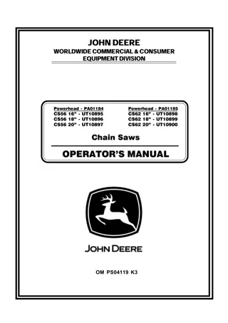 John Deere CS56 CS62 Chain Saws Operator’s Manual Instant Download (Publication No.OMPS04119)