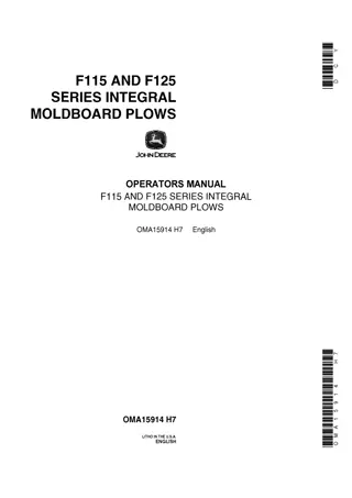 John Deere F115 and F125 Series Integral Moldboard Plows Operator’s Manual Instant Download (Publication No.OMA15914)