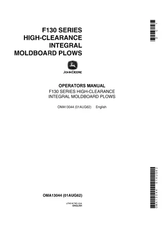 John Deere F130 Series High-Clearance Integral Moldboard Plows Operator’s Manual Instant Download (Publication No.OMA13044)
