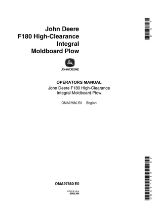 John Deere F180 High-Clearance Integral Moldboard Plow Operator’s Manual Instant Download (Publication No.OMA97560)