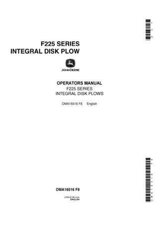 John Deere F225 Series Integral Disk Plow Operator’s Manual Instant Download (Publication No.OMA16516)