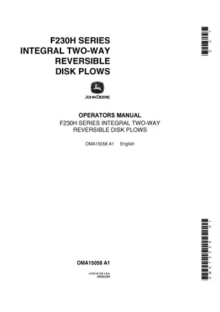 John Deere F230H Series Integral Two-Way Reversible Disk Plows Operator’s Manual Instant Download (Publication No.OMA15058)