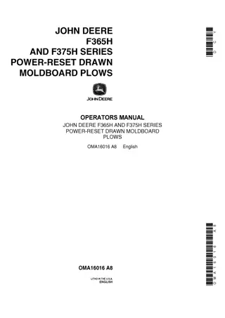 John Deere F365H and F375H Series Power-Reset Drawn Moldboard Plows Operator’s Manual Instant Download (Publication No.OMA16016)