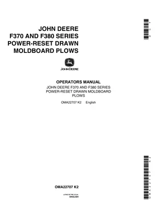John Deere F370 and F380 Series Power-Reset Drawn Moldboard Plows Operator’s Manual Instant Download (Publication No.OMA22707)