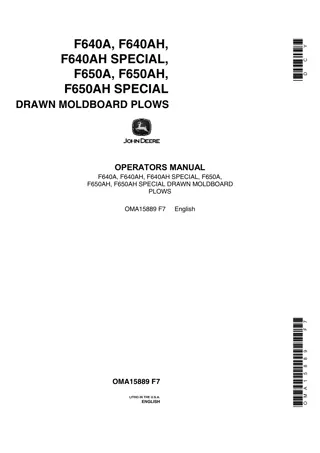 John Deere F640A F640AH F640AH Special F650 F650AH F650AH Special Drawn Moldboard Plows Operator’s Manual Instant Download (Publication No.OMA15889)