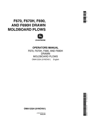 John Deere F670 F670H F690 AND F690H Drawn Moldboard Plows Operator’s Manual Instant Download (Publication No.OMA12324)