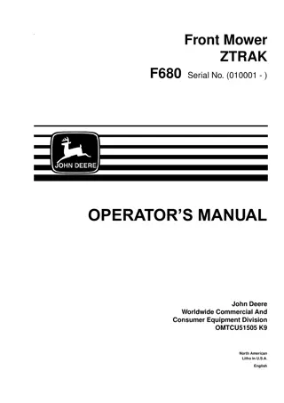 John Deere F680 ZTRAK Front Mower Operator’s Manual Instant Download (PIN010001-) (Publication No.OMTCU51505)