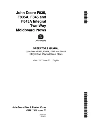 John Deere F835 F835A F845 and F845A Integral Two-Way Moldboard Plows Operator’s Manual Instant Download (Publication No.OMA17477)