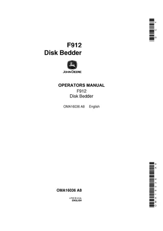 John Deere F912 Disk Bedder Operator’s Manual Instant Download (Publication No.OMA16036)