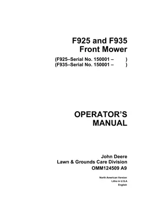 John Deere F925 and F935 Front Mower Operator’s Manual Instant Download (PIN150001-) (Publication No.OMM124509)