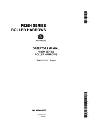 John Deere F925H Series Roller Harrows Operator’s Manual Instant Download (Publication No.OMA16663)