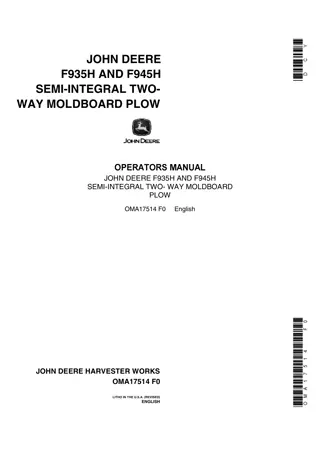 John Deere F935H and F945H Semi-Integral Two-Way Moldboard Plow Operator’s Manual Instant Download (Publication No.OMA17514)