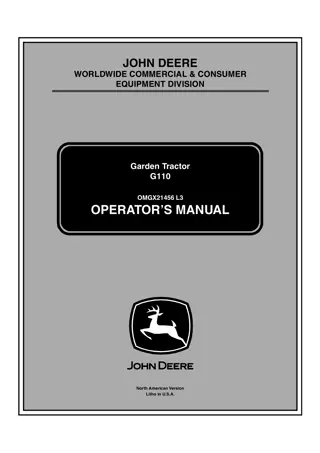 John Deere G110 Garden Tractor Operator’s Manual Instant Download (PIN010001-) (Publication No.OMGX21456)