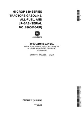 John Deere Hi-Crop 630 Series Tractors (Gasoline,All-Fuel,and LP-Gas) Operator’s Manual Instant Download (Pin.6300000-up) (Publication No.OMR20717)