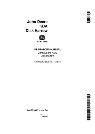 John Deere KBA Disk Harrow Operator’s Manual Instant Download (Publication No.OMB25040)