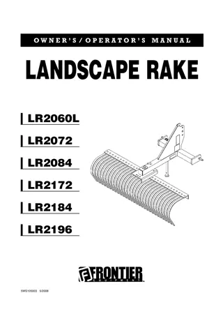 John Deere LR2060L LR2072 LR2084 LR2172 LR2184 LR2196 Landscape Rake Owner’s Operator’s Manual Instant Download (Publication No. 5WS105003)