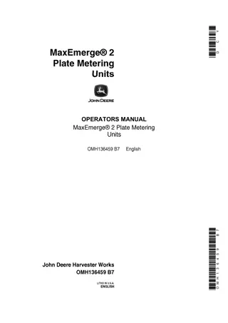 John Deere MaxEmerge 2 Plate Metering Units Operator’s Manual Instant Download (Publication No.OMH136459)