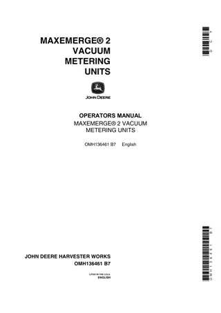 John Deere Maxemerge 2 Vacuum Metering Units Operator’s Manual Instant Download (Publication No.OMH136461)
