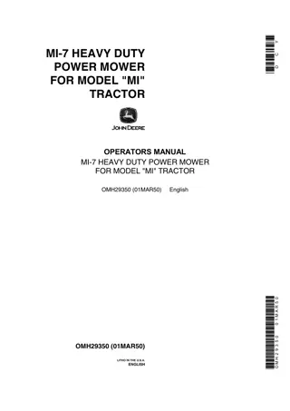 John Deere MI-Heavy Duty Power Mower For Model MI Tractors Operator’s Manual Instant Download (Publication No.OMH29350)