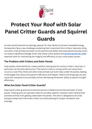 Protect Your Roof with Solar Panel Critter Guards and Squirrel Guards