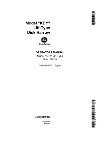 John Deere Model KBY Lift-Type Disk Harrow Operator’s Manual Instant Download (Publication No.OMB40459)