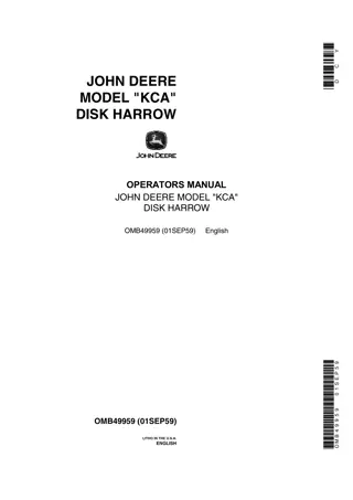 John Deere Model KCA Disk Harrow Operator’s Manual Instant Download (Publication No.OMB49959)